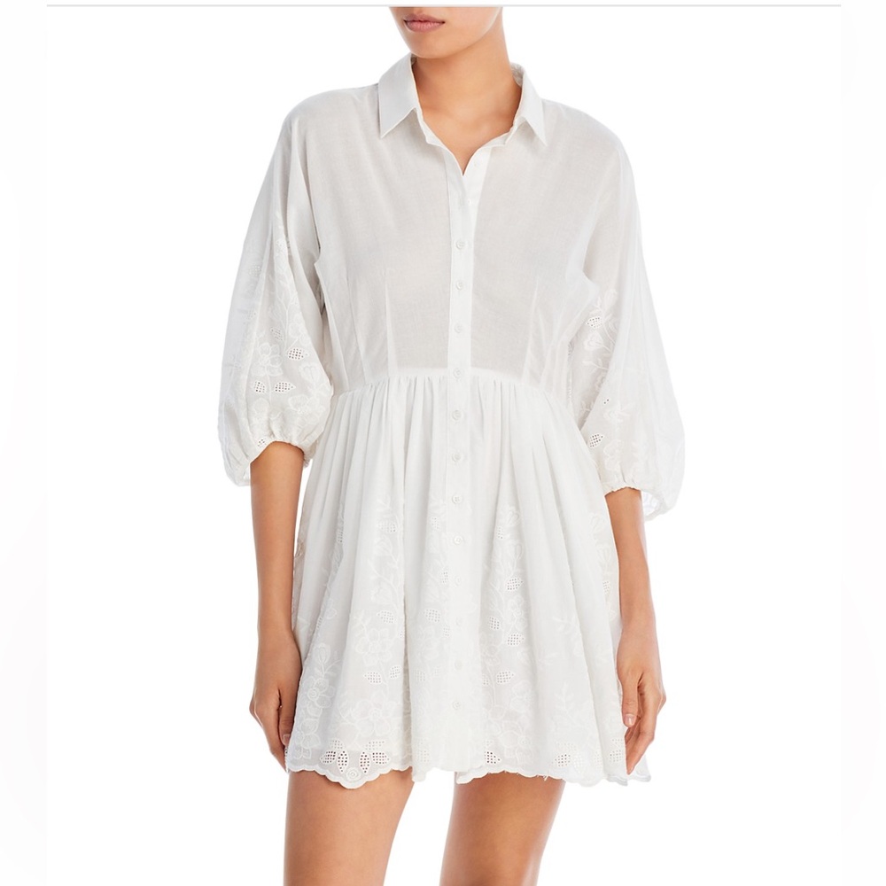 AQUA & Kristopher Brock Floral Embroidered Eyelet Mini Shirt Dress NWT